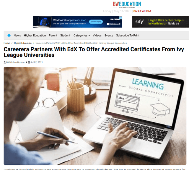 Careerera Partners With EdX To Offer Accredited Certificates From Ivy League Universities