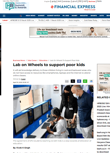 Lab on Wheels to support poor kids
