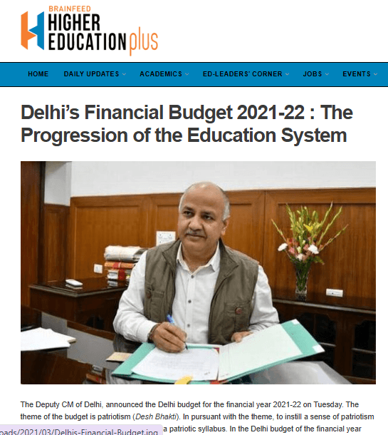 Delhi’s Financial Budget 2021-22 : The Progression of the Education System