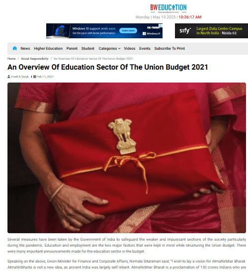 An Overview Of Education Sector Of The Union Budget 2021